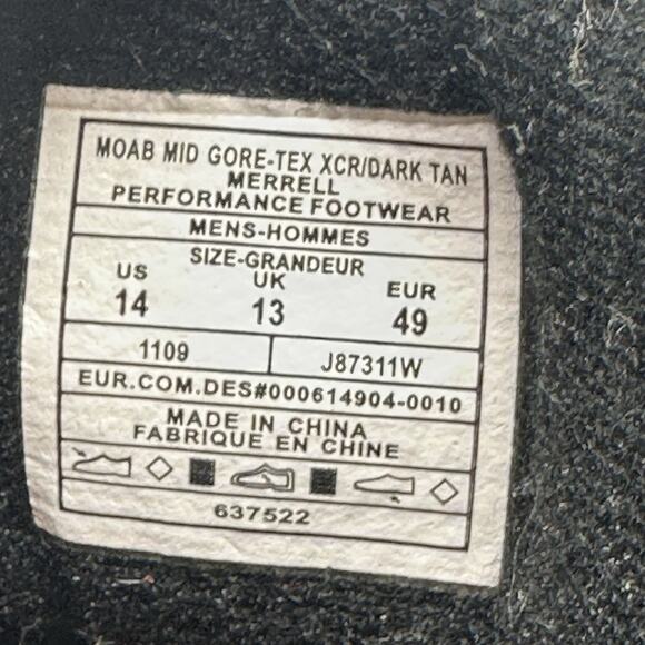 Mens Size 14 Merrell Moab Mid Gore Tex Dark Tan Men J87311W Boots Lace Up - Picture 9 of 9